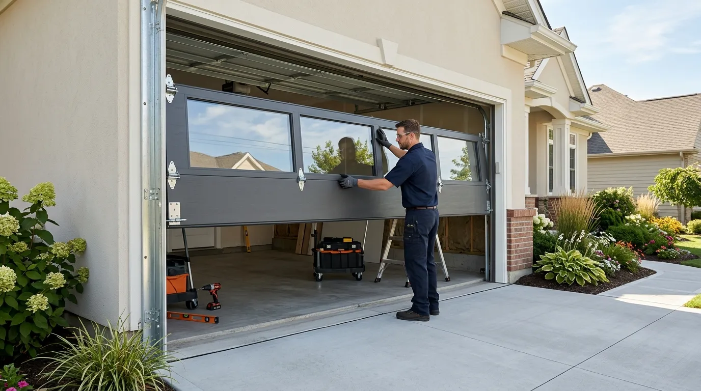 Wood-look composite garage door